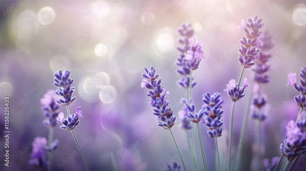 Naklejka premium Romantic Lavender Flowers with Soft Bokeh and Pastel Tones
