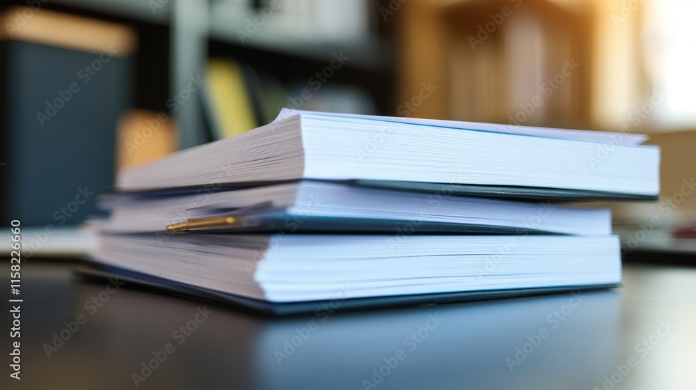 Stack of organized notebooks on a table. Stack of organized notebooks on a table.