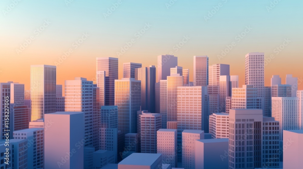 Fototapeta premium Sunset over a modern city skyline.