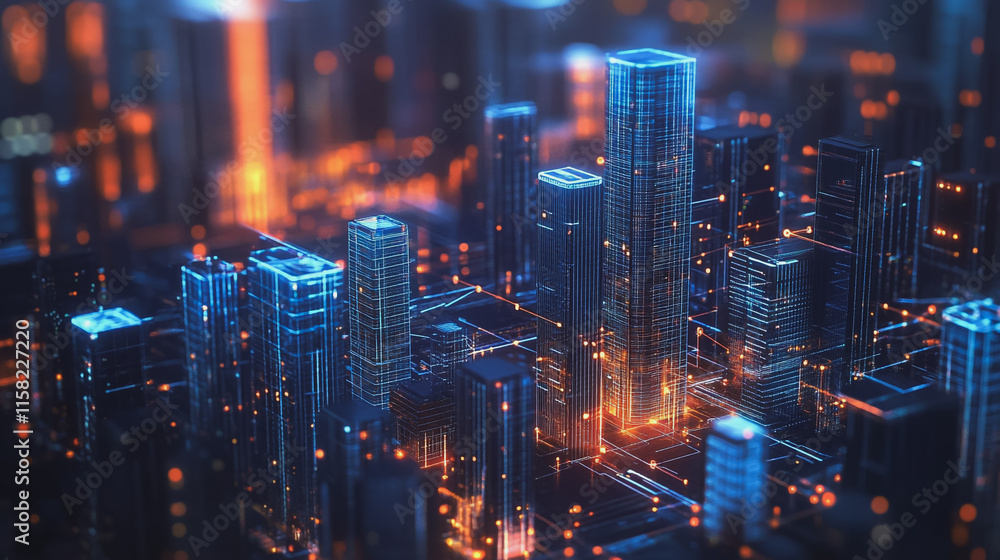 Smart digital Innovation city with connection network reciprocity over the cityscape. of future smart wireless digital city and social media networking systems that connects people with in city Smart digital Innovation city with connection network reciprocity over the cityscape. of future smart wireless digital city and social media networking systems that connects people with in city