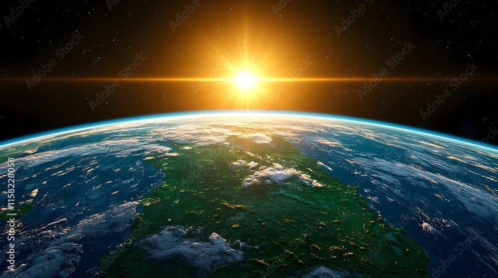 Fototapeta premium A stunning vista of Earth from outer space, showcasing a vibrant sunrise.