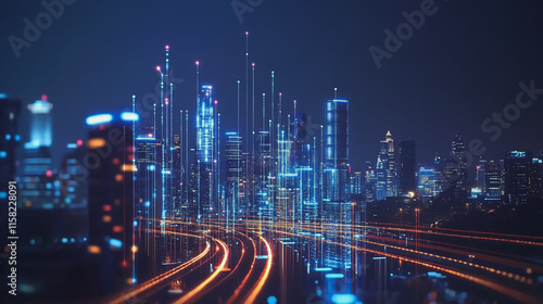 Wallpaper Mural Smart digital Innovation city with connection network reciprocity over the cityscape. of future smart wireless digital city and social media networking systems that connects people with in city Torontodigital.ca