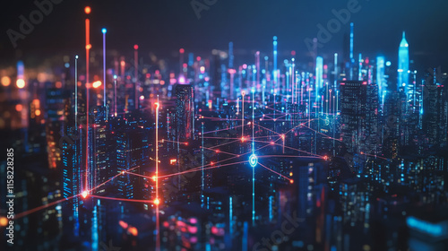 Wallpaper Mural Smart Innovation city with connection cyber security network reciprocity over the cityscape . future wireless digital city and social media networking systems that connects people with in the city Torontodigital.ca