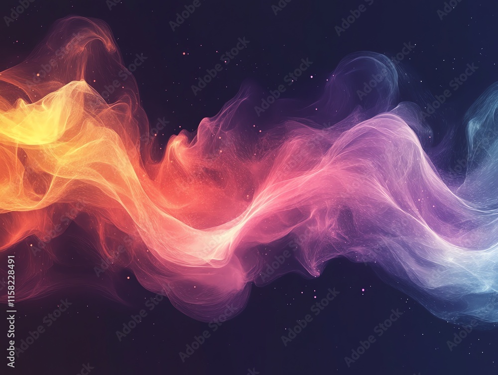 Fototapeta premium A vibrant, flowing abstract design with colorful wisps resembling smoke or light.