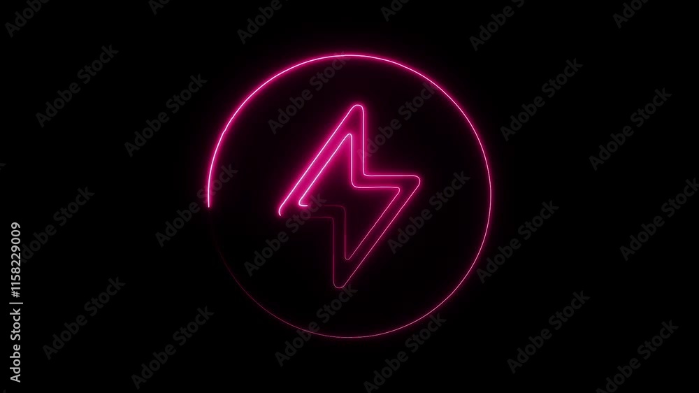 Glowing Neon Flash Icon with Smooth Animation on Black Background - HD Motion Graphics Video Glowing Neon Flash Icon with Smooth Animation on Black Background - HD Motion Graphics Video