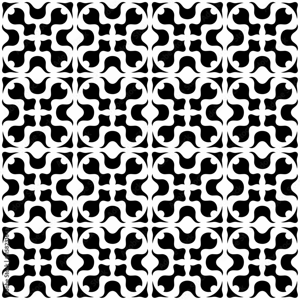 Seamless black and white geometric pattern, creating a symmetrical abstract design. Suitable for backgrounds, wallpapers, textiles, prints and various modern artistic projects. Seamless black and white geometric pattern, creating a symmetrical abstract design. Suitable for backgrounds, wallpapers, textiles, prints and various modern artistic projects.