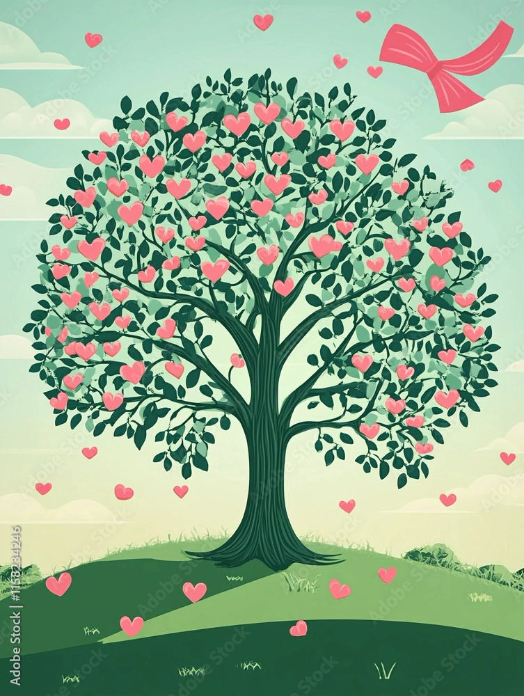 Fototapeta premium tree with hearts nature ilustration