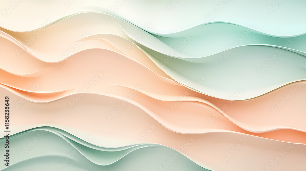 Fototapeta premium Abstract Pastel Waves: A mesmerizing abstract pattern of soft pastel waves, reminiscent of the flowing movement of water or sand dunes, creates a calming and tranquil aesthetic. 