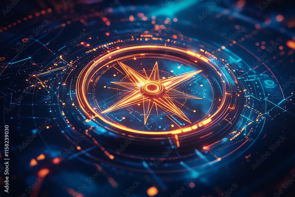 custom made wallpaper toronto digitalA digital compass design with glowing lines and shapes, symbolizing navigation and exploration.