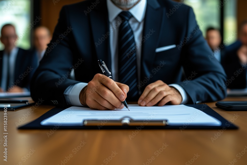 Close-Up of a Businessman Signing a Contract in a Formal Meeting Setting Close-Up of a Businessman Signing a Contract in a Formal Meeting Setting