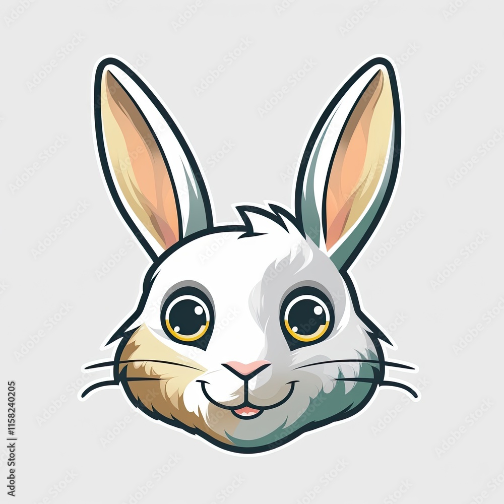 Fototapeta premium Stylized rabbit head logo featuring a cute face on white background 