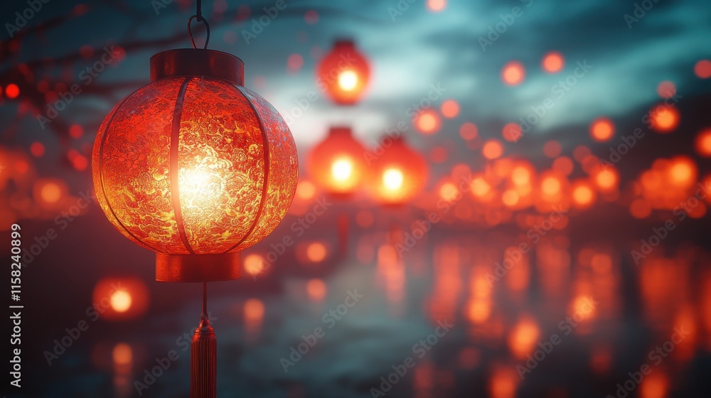 Celebrating chinese new year with lantern riddles festival in a vibrant digital art background Celebrating chinese new year with lantern riddles festival in a vibrant digital art background