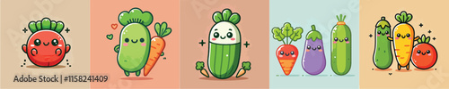 Vector collection of cute vegetables and fruits