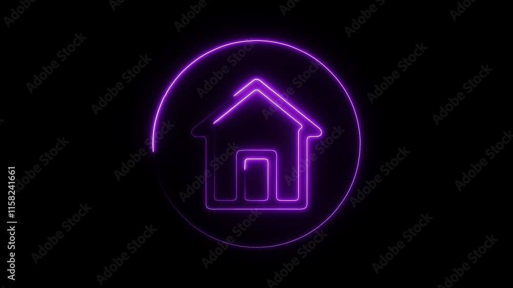 Glowing Neon Home Icon with Smooth Animation on Black Background - HD Motion Graphics Video Glowing Neon Home Icon with Smooth Animation on Black Background - HD Motion Graphics Video