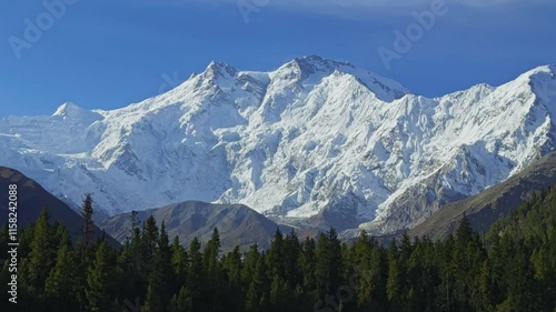 Tight Shot of Iconic Nanga Parbat Mountain. Beautiful Sunny Summer Day. Pakistan photo