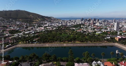 Ascending Boom Shot Above Molteno Reservoir in Downtown Cape Town photo