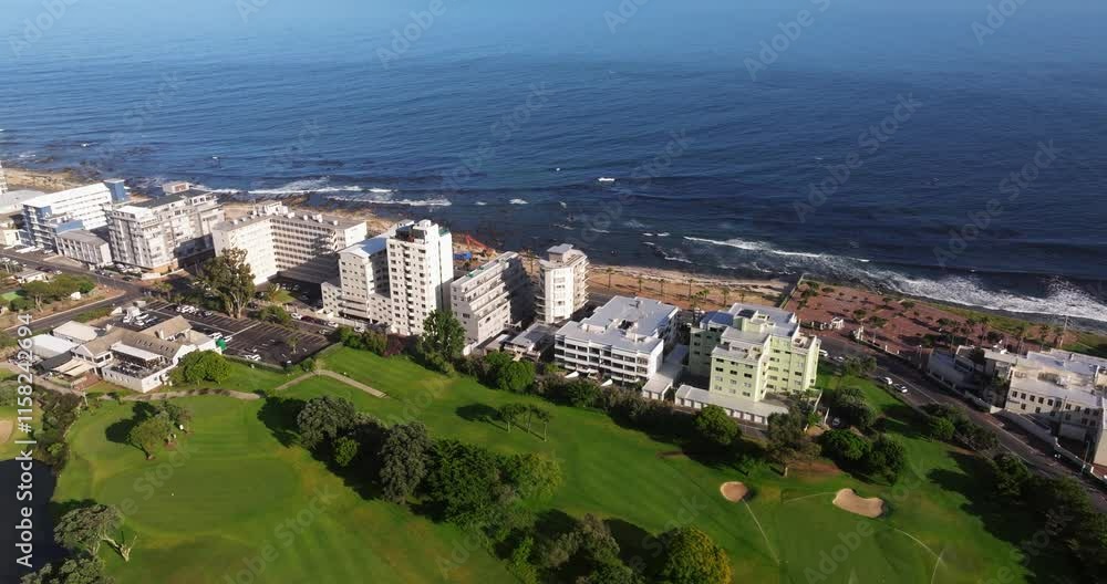 Beautiful Aerial View Above Golf Course and Mouille Point Beach in Green Point Cape Town, South Africa. Summer Beautiful Aerial View Above Golf Course and Mouille Point Beach in Green Point Cape Town, South Africa. Summer