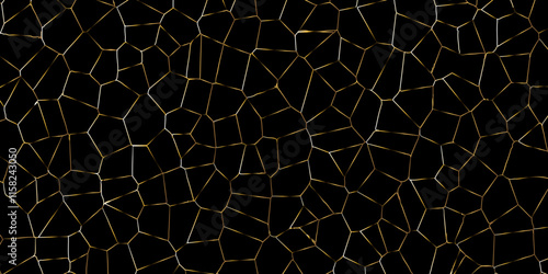 Abstract dark background of polygons in light golden gradient colors .Abstract mosaic background of triangle plates in black colors Geometric backlight decorative background for creative projects.