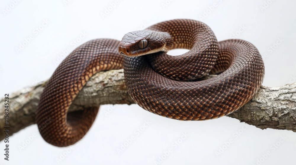 Fototapeta premium Coiled Snake on Branch with Intricate Scales