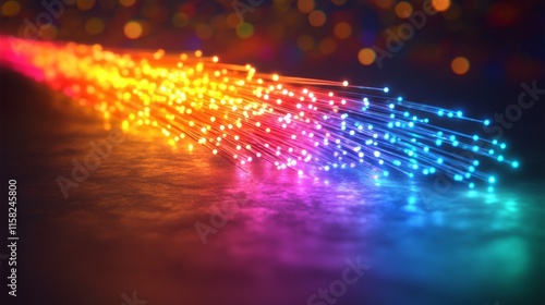 Illuminated Fiber Optics Rainbow Stream Data Transfer