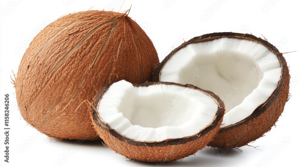 Fresh Coconuts with Shell and Exposed Flesh Fresh Coconuts with Shell and Exposed Flesh