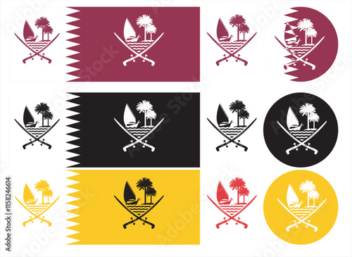 State of Qatar flag. Qatar national flag. Vector Illustration.new logo or emblem for The State of Qatar - Qatar National day - Sports day qatar logo set of qatar, Emblem