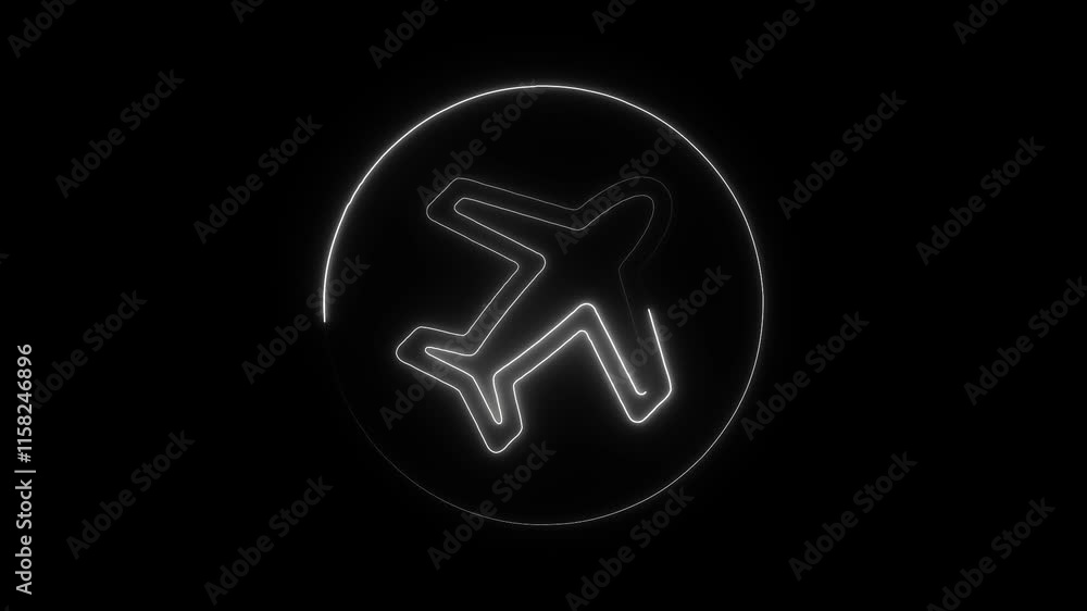 Glowing Neon Airplane Mode Icon with Smooth Animation on Black Background - HD Motion Graphics Video Glowing Neon Airplane Mode Icon with Smooth Animation on Black Background - HD Motion Graphics Video