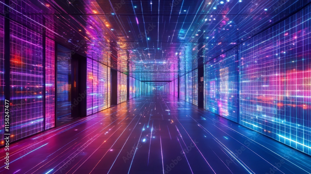 Neon Corridor Data Center Virtual Reality Scene Neon Corridor Data Center Virtual Reality Scene