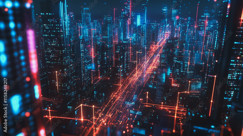custom made wallpaper toronto digitalSmart Innovation city with connection cyber security network reciprocity over the night cityscape future wireless digital city and social media networking systems that connects people in the city
