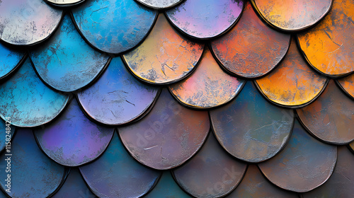Wallpaper Mural Shimmering Scales: A close-up of iridescent scales in a mesmerizing pattern of blue, purple, orange, and brown hues, evoking a sense of depth, texture, and wonder.  Torontodigital.ca