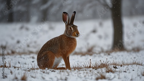 rabbit in the snow very beauty 