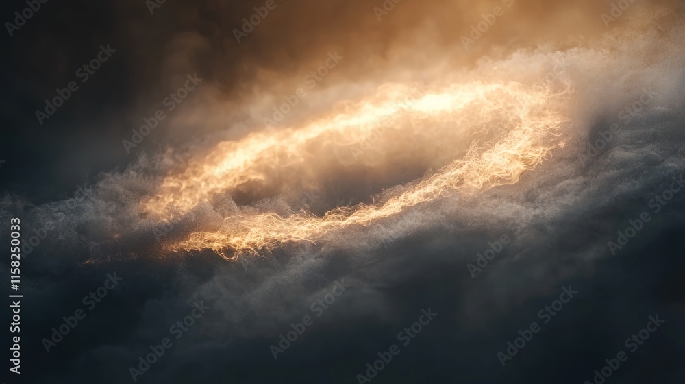 Obraz premium A dramatic cloud formation illuminated by light, resembling a glowing ring in the sky.