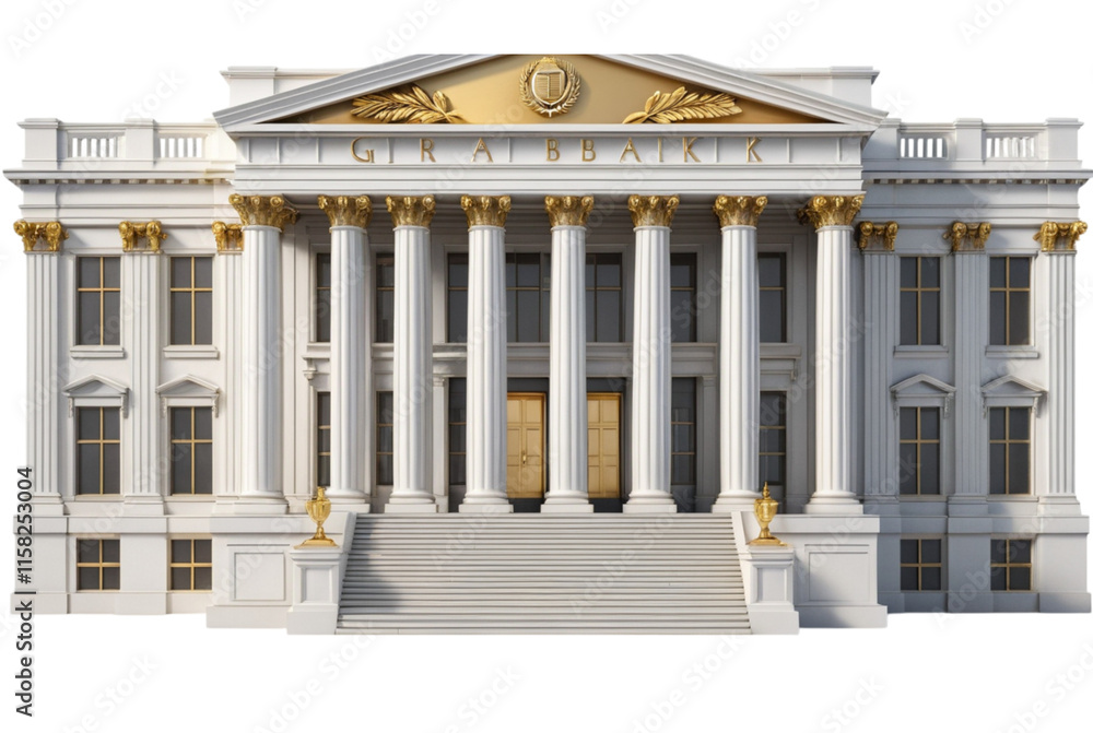 Fototapeta premium 3D A Grand Classical Bank Render PNG