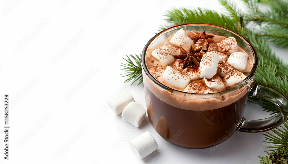 A steaming cup of hot chocolate topped with fluffy marshmallows, perfect for a cozy moment A steaming cup of hot chocolate topped with fluffy marshmallows, perfect for a cozy moment