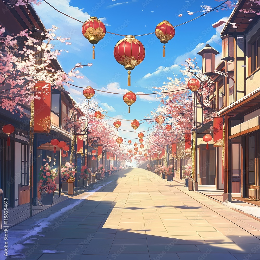 Fototapeta premium nice chinese new year theme for greeting cards or anime background