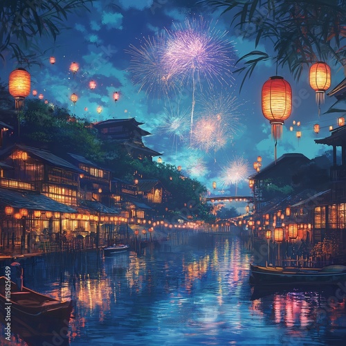 nice chinese new year theme for greeting cards or anime background