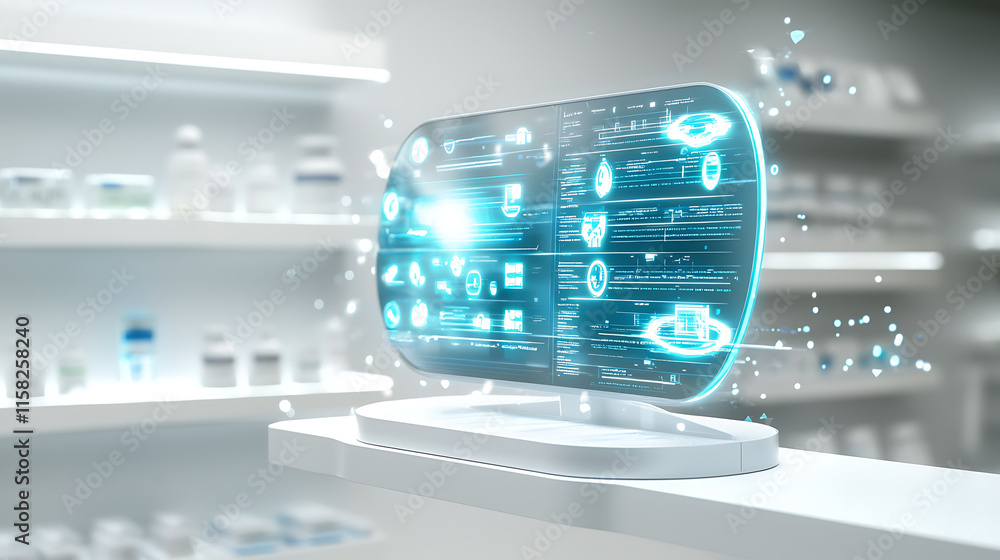 smart inventory system displaying stock levels modern pharmacy. digital interface showcases real time data and analytics for efficient management smart inventory system displaying stock levels modern pharmacy. digital interface showcases real time data and analytics for efficient management
