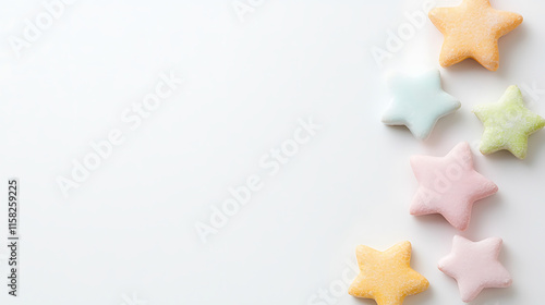 Colorful star shaped candies arranged on light background, perfect for celebrations