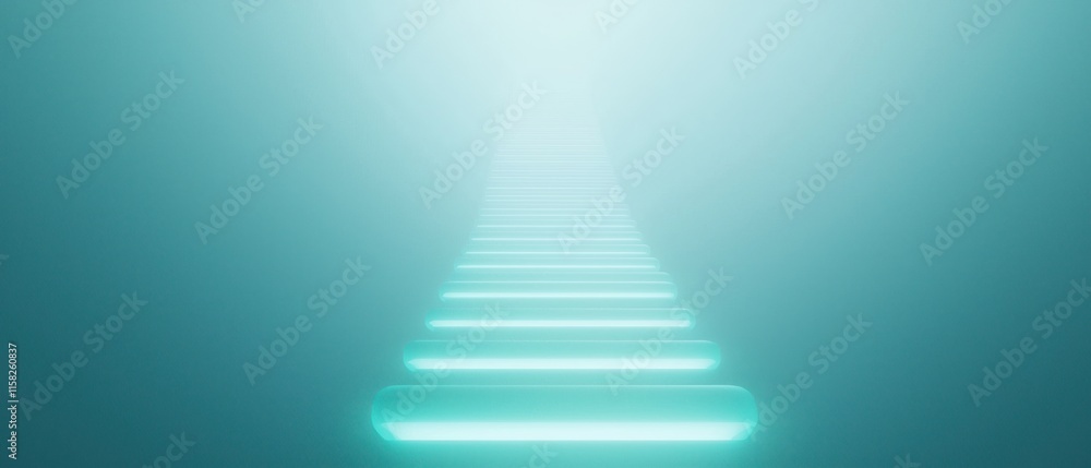 Fototapeta premium DNA analysis identification concept. Mysterious illuminated stairs leading into a foggy, ethereal space.