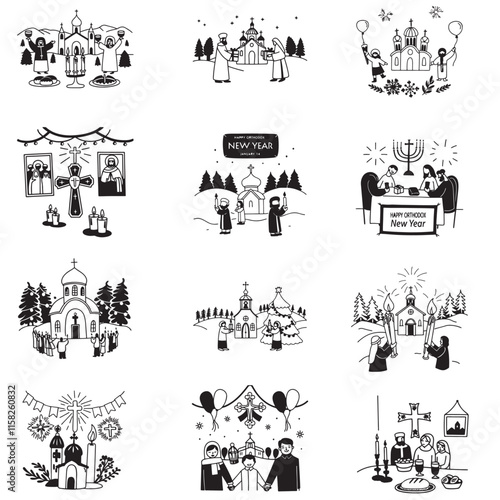 Happy Orthodox New Year Vector Illustration Celebrated on January 14