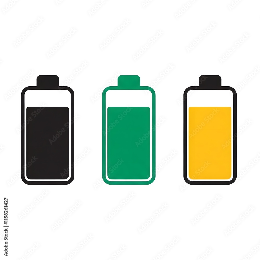 battery icon set, Minimalist Battery Icon with Bold Black, Yellow, and Green Colors battery icon set, Minimalist Battery Icon with Bold Black, Yellow, and Green Colors