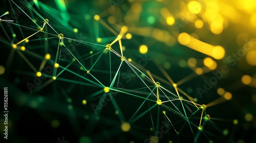 Obraz na płótnie Futuristic high tech 3d render with green and yellow background and interconnected network lines illustrating connectivity concept w salonie