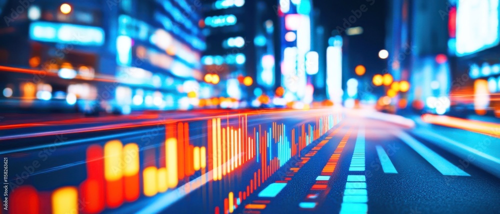 A vibrant city scene featuring dynamic light trails, modern architecture, and data visualizations, capturing the essence of urban technology and motion. A vibrant city scene featuring dynamic light trails, modern architecture, and data visualizations, capturing the essence of urban technology and motion.