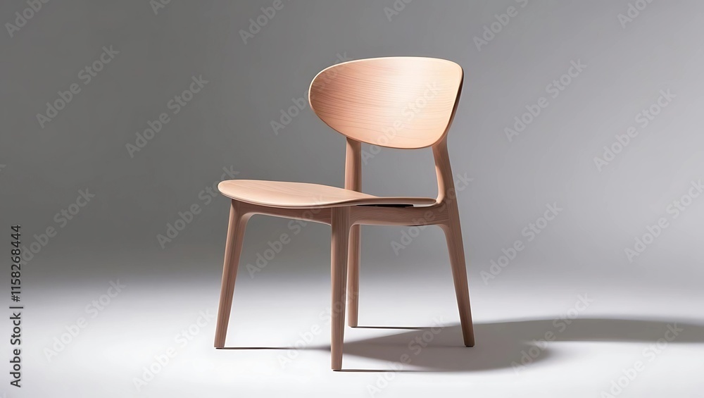 Studio Photograph of a Modern Minimalist Wooden Chair with Smooth Curved Lines, Light Polished Wood, and Natural Grain Texture on a Soft Gray Background
Studio Photograph of a Modern Minimalist Wooden Chair with Smooth Curved Lines, Light Polished Wood, and Natural Grain Texture on a Soft Gray Background