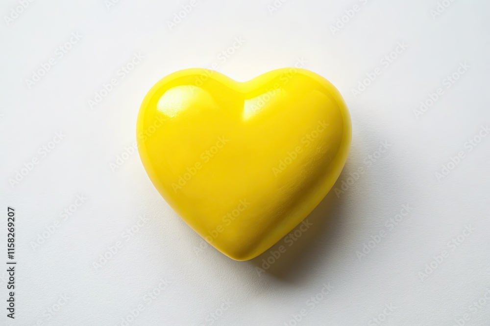 Fototapeta premium Vibrant yellow heart, pure white backdrop; love's radiant happiness captured.