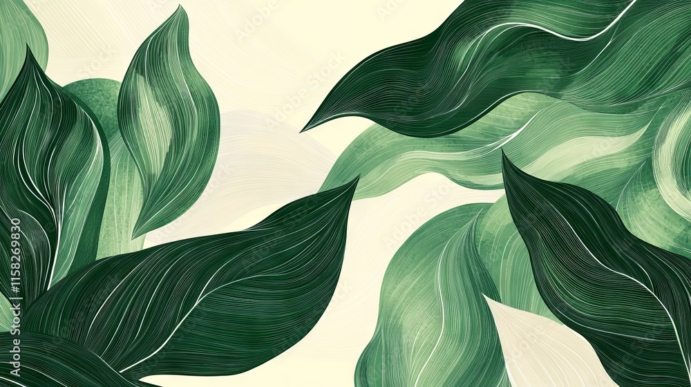 Luxury green nature background vector with floral patterns and tropical plant line art illustration Luxury green nature background vector with floral patterns and tropical plant line art illustration