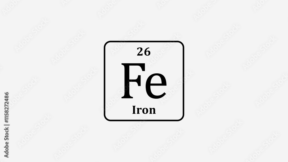 26 Number Iron icon of the Periodic Table concept on white background 4k illustration. 26 Number Iron icon of the Periodic Table concept on white background 4k illustration.