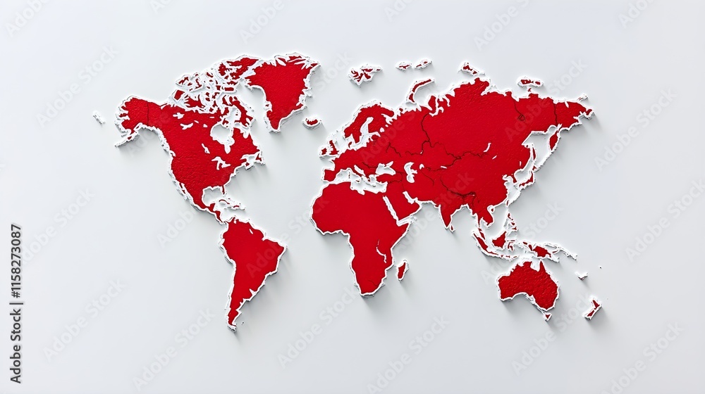 Creative Red Map of the World on a White Background Creative Red Map of the World on a White Background