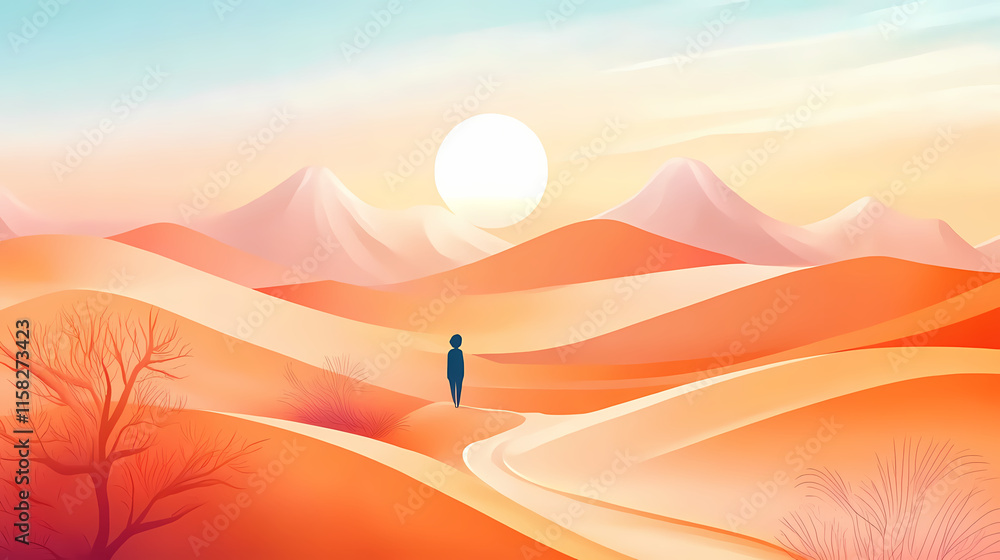Desert beauty with windswept sand dunes at sunrise. Windswept. Illustration Desert beauty with windswept sand dunes at sunrise. Windswept. Illustration