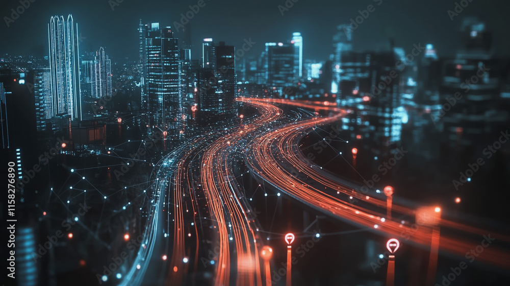 Smart Innovation city with connection cyber security network reciprocity over the night cityscape future wireless digital city and social media networking systems that connects people in the city Smart Innovation city with connection cyber security network reciprocity over the night cityscape future wireless digital city and social media networking systems that connects people in the city